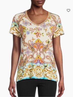 NWT Johnny Was Short Sleeve V-neck Tee